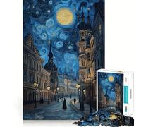 Paesaggio urbano notturno stellato, puzzle da 1000 pezzi per ragazzi, gioco di logica, divertimento da costruire insieme, taglio di precisione, regalo elegante 38x52cm