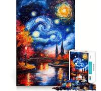 Paesaggio urbano notturno stellato, puzzle da 1000 pezzi per ragazzi, sfida per la mente, attività da fare a casa, dimensioni chiare, regalo affettuoso 38x52cm