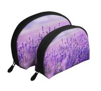 Paesaggio viola del fiore della lavanda, Borsa per trucco a conchiglia Portamonete da donna Borsa da toilette piccola Borsa per cosmetici 2 pezzi