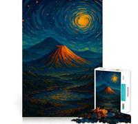 Paesaggio vulcanico sotto un cielo notturno vorticoso Puzzle da 1000 pezzi Gioco di abilità cognitive Superficie liscia e priva di sbavature Attività rilassante di gruppo al chiuso (38x52cm)