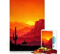 Paesaggio western con cowboy al tramonto Puzzle da 1000 pezzi per ragazzi Gioco stimolante per la mente Incastro perfetto,senza spazi vuoti Attività rilassante di gruppo al chiuso (50x75cm)