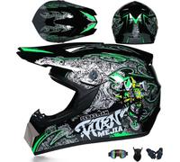 PAESCOY Casco Motocross con Occhiali UV Maschera Guanti Casco MTB Casco Moto Integrale Certificato DOT/ECE Dirt Bike Casco Offroad Cruiser e Chopper Casco Ciclomotore per Uomo Donna,Green/A-M