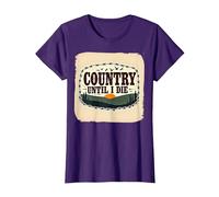 Paese Fino alla Morte Rustica Tramonto Maschile Occidentale Patriottico Maglietta, Donna, Viola, 3XL
