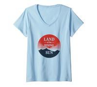 Paese Giapponese del sol Levante per Uomo Stile Vintage Regalo Maglietta con Collo a V, Donna, Celeste, M
