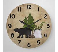 Paese Rustico - Orso Di Montagna Rotondo Orologio Muro Facile Lettura Quarzo Orologi Da Appendere Silenzioso Orologio Da Parete Per Interno Soggiorno Casa 25Cm