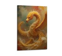 PAEVDIN 1 poster decorativo da parete con drago dorato tra le nuvole, stampa artistica su tela, poster decorativo moderno per camera da letto, per camera da letto, 40 x 60 cm