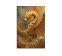 PAEVDIN Poster decorativo da parete con drago dorato tra le nuvole, stampa artistica su tela, stile moderno, per camera da letto, 20 x 30 cm