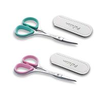 PAFASON Piccolo Cuticole Forbici Set, 2 Pezzi Multiuso Curvo Dritto Precisione Punta Manicure Pedicure Bellezza Toelettatura Strumento per Unghie Pelle Secca, Custodia Pelle Premium