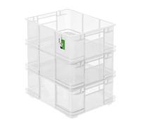 PAFEN 3x Euro-box impilabile 20l - 43 x 35 x 18 cm - contenitore per stoccaggio Euro-box trasparente impilabile per trasporto Euro-box in PP