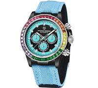 Pagani Design 1644 Orologio cronografo classico da uomo Giappone VK63 Movimento Panda Quadrante Lunetta in Ceramica Acciaio Inox Uomo Moda Sport Impermeabile Orologio al Quarzo, Blu-1732, Cinturino