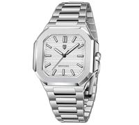 Pagani Design Orologio da uomo al quarzo con funzionamento meccanico secondo, in acciaio inox, impermeabile, per business e sport, quadrante luminoso, durata della batteria di 5 anni (Bianco)