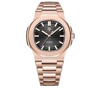 Pagani Design Orologio meccanico automatico da uomo 1728-Quadrante poligonale, Vetro zaffiro, resistente all'acqua 100m, bracciale in acciaio inossidabile (Nero Dorato)