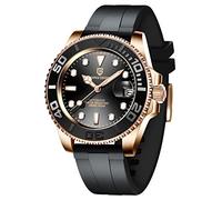 Pagani Design Orologio Uomo Automatico Meccanico 100M Impermeabile Moda Classico Yacht Orologi Da Polso（Gomma Rosa Oro Nero）