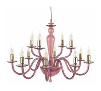 PAGANINI LAMPADARIO A SOSPENSIONE CLASSICO 12 LUCI IN VETRO LAVORATO A MANO 7 COLORI DISPONIBILI