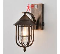 Pageone Applique da Esterno con Sensore di Movimento, Vintage Lampada da parete per Esterni con Sensore e Crepuscolare E27, Impermeabile Luci Esterne, per Corridoio Balcone Giardino, Nero Dorato