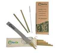 Paglia di bambù biodegradabile e riutilizzabile 20 cm + spazzola per la pulizia + 1 borsa di lino per la conservazione + 1 borsa per il trasporto della flanella. Ecologico e durevole. Niente plastica