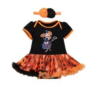 Pagliaccetto con Stampa Zucca per Halloween Neonate Completino 2 Pcs in Tulle Corta Tutù Bambine,Completi Neonata Zucca Stampa lunga Romper Gonna Fascia Vestiti Autunno Il mio primo Halloween