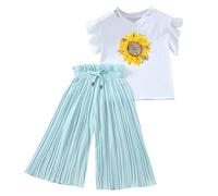 Pagliaccetto del mouse ragazzo del bambino set di vestiti girasole T Shirt Top Chiffon increspato pantaloni allentati abiti per bambini neonato ragazzo, Verde menta, 4 anni