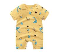 Pagliaccetto estivo sottile maschio e femmina con motivo carino per la casa a maniche corte pagliaccetto semplice folk vestiti per bambini (oro, 3-6 mesi)