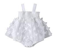 Pagliaccetto in rete a farfalla tinta unita con reggicalze senza maniche per bambino Body per neonato senza maniche in tulle con ricami floreali senza maniche per bambine Neonato (White, 3-6 Months)