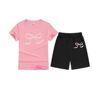 Pagliaccetto Neonata Set,Completo Estivo Bambina Vestiti Coordinati Top Cotone Elasticizzato Set di 2 Pezzi con Tuta da Ginnastica T Shirt Manica Corta e Pantaloncini per 6 Mesi-5 Anni