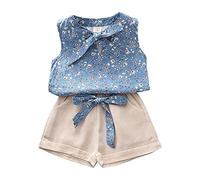Pagliaccetto Neonata Set Tinta Unita Abbigliamento di Magliette per Festa Casual Completi Estivi Bambina Abiti Bambini Gioco Neonato Ragazze 1-4 Anni