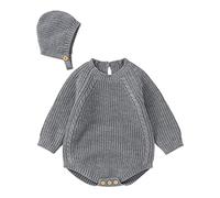 Pagliaccetto neonato in cotone a maniche lunghe ragazzo ragazza maglione abbigliamento bambino body con cappello carino set gilet maglia 128, grigio., 12-18 Monate