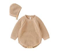 Pagliaccetto neonato in cotone a maniche lunghe ragazzo ragazza maglione abbigliamento bambino body con cappello carino set gilet maglia 128, cachi, 0-3 Monate
