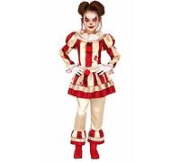 FIESTAS GUIRCA | Costume Clown Striato Bambina (5-6 anni) - Vestito, Pantaloni e Collana per Ragazze - Costumi da Pagliaccio per Halloween e Feste a Tema - Ideale per Bambine - Beige e Granata