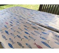 Pago Poco Tovaglia Rettangolare in Cotone Plastificato Disegno MARE E PESCI COLORATI ...100% IDROREPELLENTE... MADE IN ITALY !!!! (140X180)