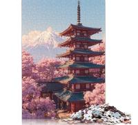 Pagoda a cinque piani con fiori di ciliegio Puzzle in Legno Adulto 500 Pezzi Per Gioco Familiare Regalo Per Amore E Amico Gioco Education Decorazione Interna Unica Stress Relief 500pcs (52x38cm)