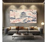 Pagoda Dei Fiori Di Ciliegio In Stile Giapponese Quadri Moderni su Tela per Soggiorno e Camera da Letto Stampe con Cornice 70x140cm, Decorazioni da Parete Bianco Quadri Moderni Soggiorno