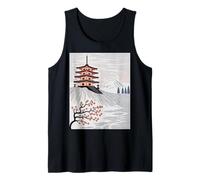 Pagoda Giapponese Monte Fuji Cherry Blossom Paesaggio Arte Canotta