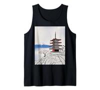 Pagoda Giapponese Monte Fuji Cherry Blossom Paesaggio Arte Canotta