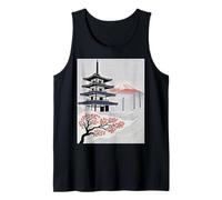 Pagoda Giapponese Monte Fuji Cherry Blossom Paesaggio Arte Canotta