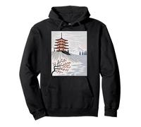 Pagoda Giapponese Monte Fuji Cherry Blossom Paesaggio Arte Felpa con Cappuccio