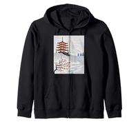 Pagoda Giapponese Monte Fuji Cherry Blossom Paesaggio Arte Felpa con Cappuccio