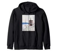 Pagoda Giapponese Monte Fuji Cherry Blossom Paesaggio Arte Felpa con Cappuccio