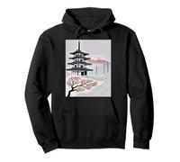 Pagoda Giapponese Monte Fuji Cherry Blossom Paesaggio Arte Felpa con Cappuccio