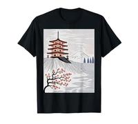 Pagoda Giapponese Monte Fuji Cherry Blossom Paesaggio Arte Maglietta