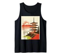 Pagoda Giapponese Tempio Monte Fuji Cherry Blossom Art Canotta