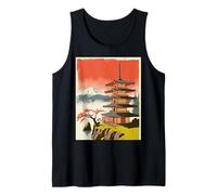 Pagoda Giapponese Tempio Monte Fuji Cherry Blossom Art Canotta