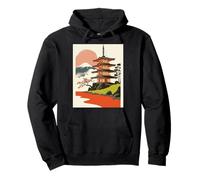 Pagoda Giapponese Tempio Monte Fuji Cherry Blossom Art Felpa con Cappuccio