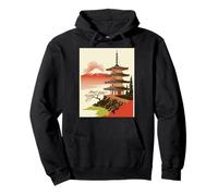 Pagoda Giapponese Tempio Monte Fuji Cherry Blossom Art Felpa con Cappuccio