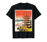 Pagoda Giapponese Tempio Monte Fuji Cherry Blossom Art Maglietta