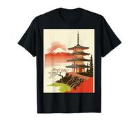 Pagoda Giapponese Tempio Monte Fuji Cherry Blossom Art Maglietta