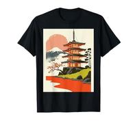 Pagoda Giapponese Tempio Monte Fuji Cherry Blossom Art Maglietta