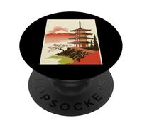 Pagoda giapponese Tempio Monte Fuji Cherry Blossom Art PopSockets PopGrip Adesivo