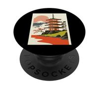 Pagoda giapponese Tempio Monte Fuji Cherry Blossom Art PopSockets PopGrip Adesivo