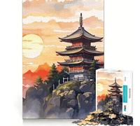 Pagoda in cima alla roccia - Puzzle difficile per adulti, 1000 pezzi, memory foam, facile da assemblare, immagine rilassante, regalo artistico (38x26cm)